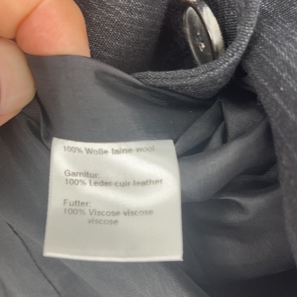 AKRIS punto blazer jacket 100% Wolle laine wool button up 100% leather neck - Picture 9 of 10
